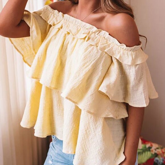 Off Shoulder Ruffle Top In Yellow - Picture 2 of 5